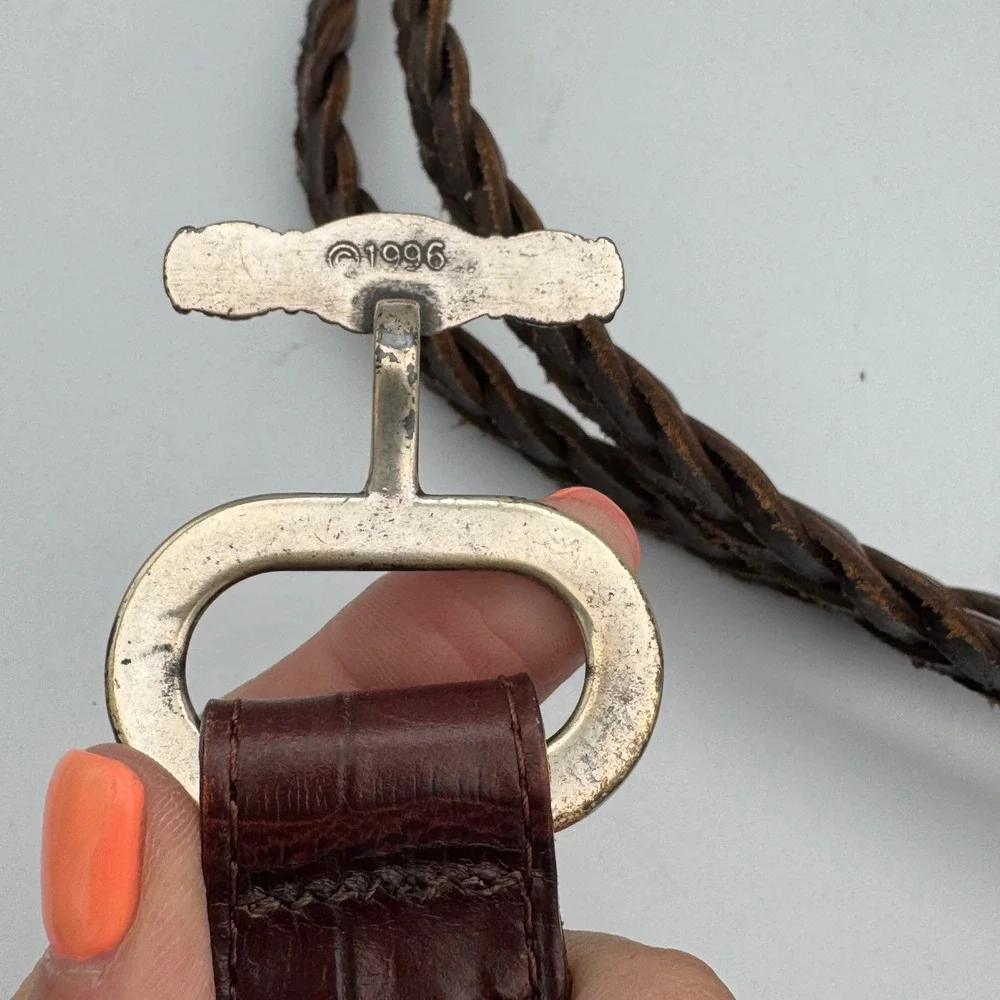Vintage Brighton Braided Leather Belt 1996 Toggle Brown Womens Med Fits 30-31 in